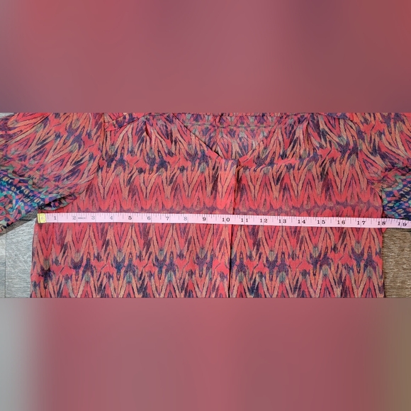 Skies are Blue Sheer Blouse Women's S Petie Multi-colored Abstract Short Sleeved - Picture 10 of 12